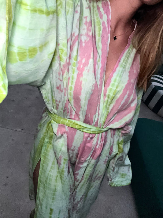 Kimono To-Dye Vert/Rose