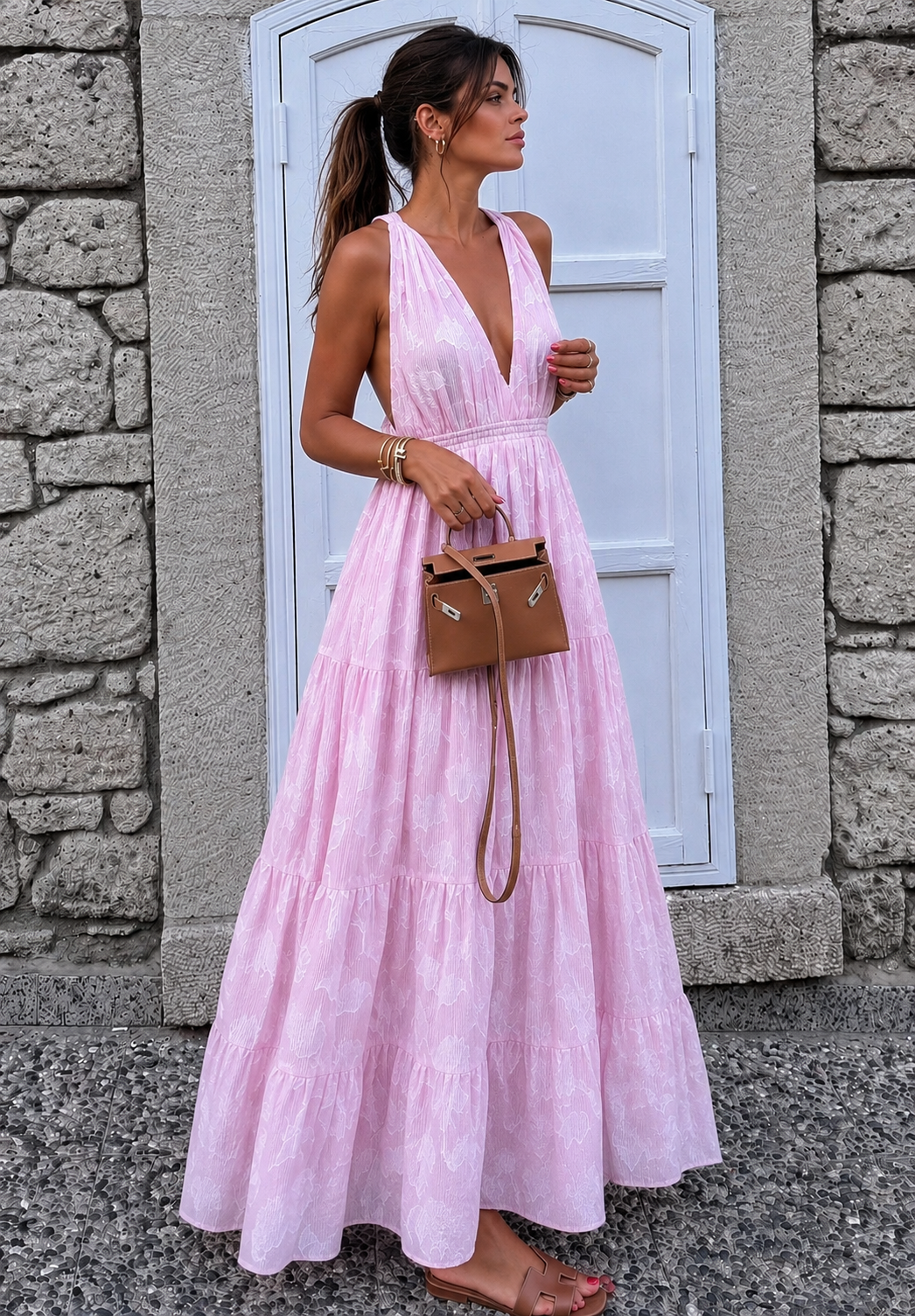 Robe Longue LEAF rose