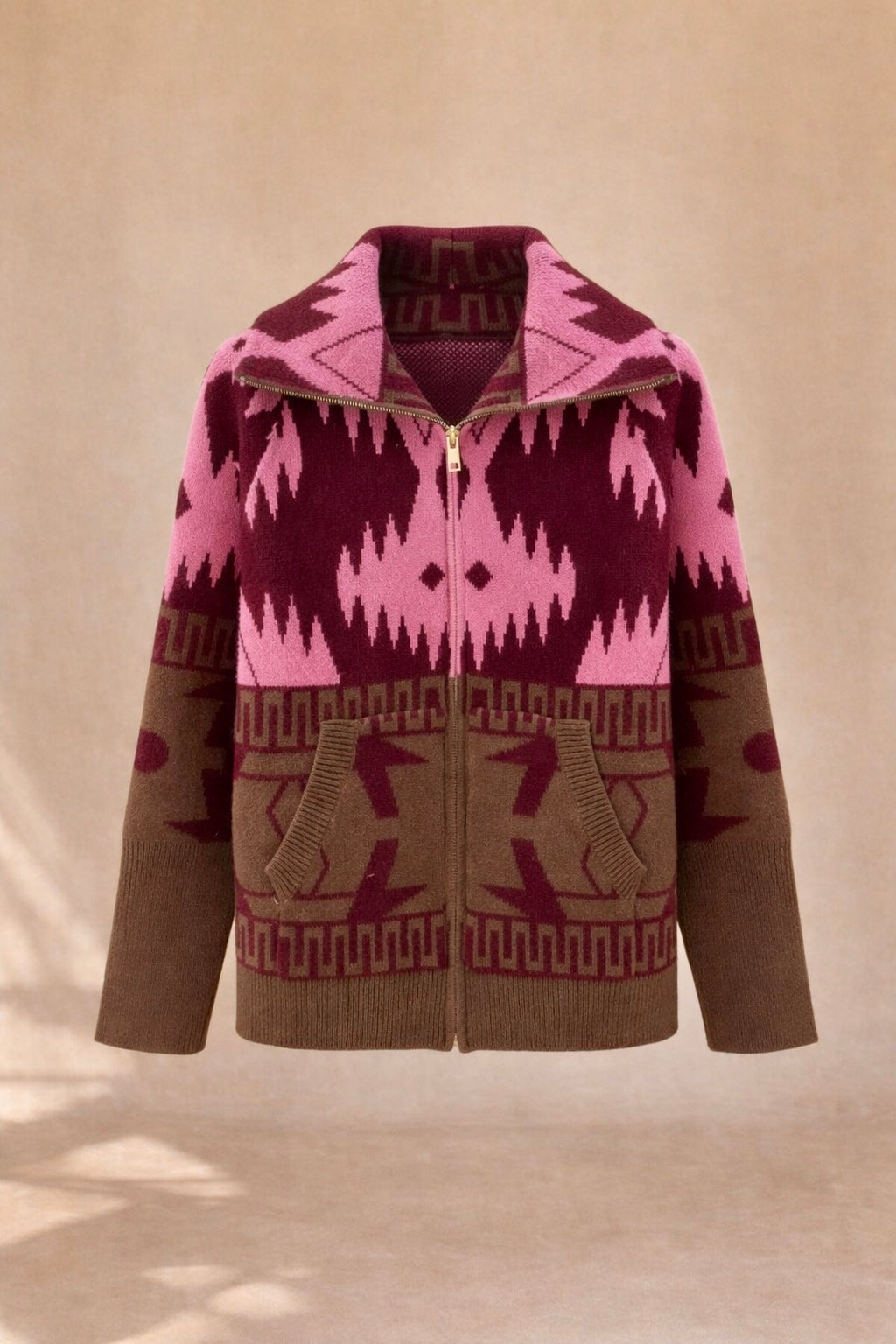 Gilet Zip Western Aztèque Choco-Pink